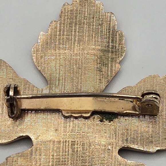 VTG Brooch GoldTone Maple Leaf Green Enamel Fairy Cottage Core Boho Canadian Pin - Picture 3 of 14
